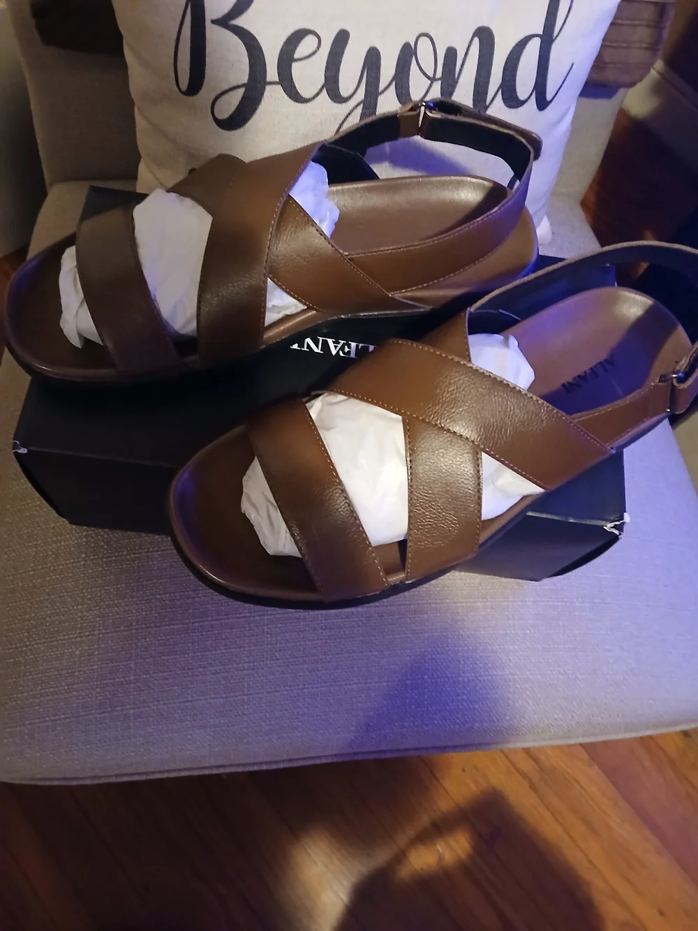 Alfani Kids Brown Cross-Strap Leather-Look Sandals